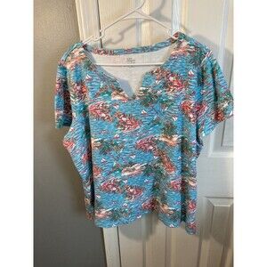 Coastal Print V-Neck Tee - Blue